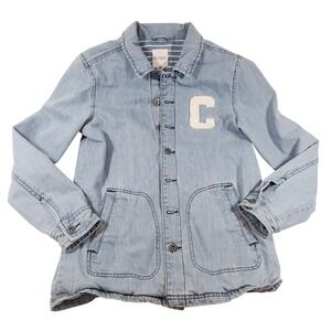 Cat & Jack Kids Denim Jacket Letter‎ C Applique Blue Button Front Size L (12/14)